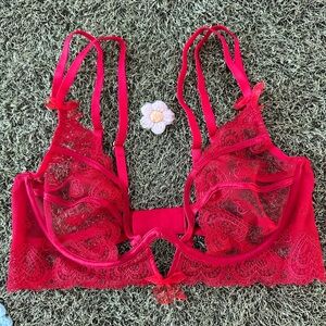 For Love and Lemons Red Lace Heart Bralette